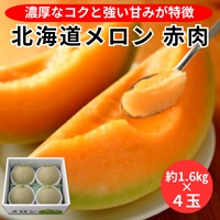 北海道メロン　赤肉　約1.6㎏×4玉◆空知市場